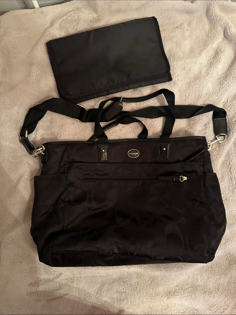 Coach Black Nylon Signature Baby Bag with Removable Strap